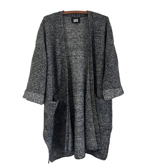 Sumisumi Womens Marled Black Chunky Knit Open Cardigan Wool Blend Size F - Picture 1 of 8
